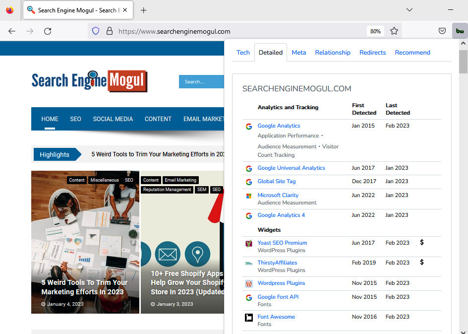 Builtwith Firefox Extension