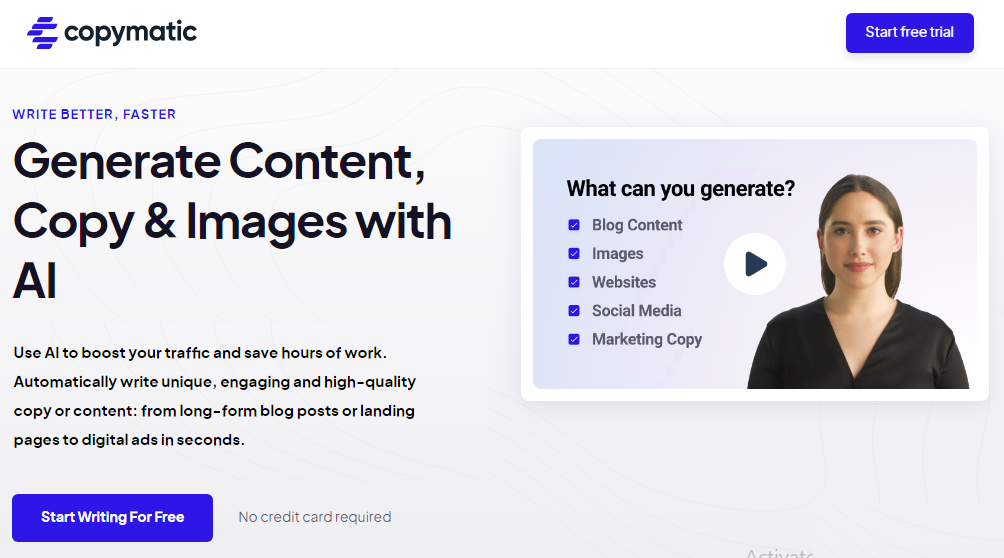 Copymatic AI Content Writing tool for Content Writing